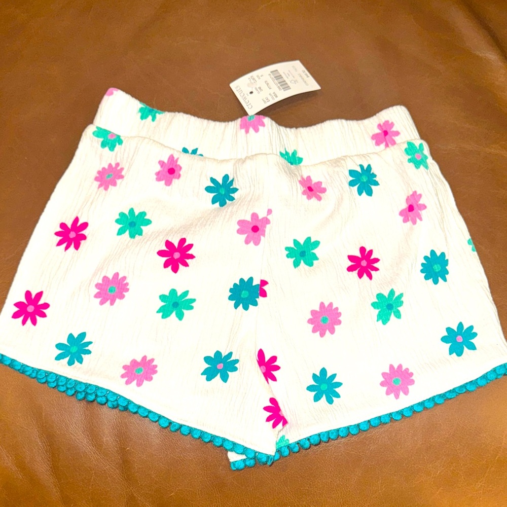 J. Crew Kids cotton gauze shorts. White with Pink and Blue flowers. Size 5. NWT.